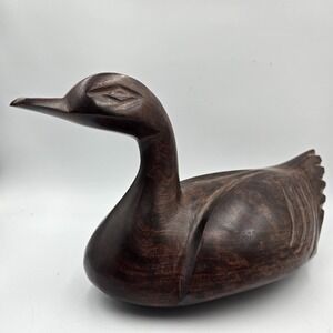 VTG Hand Carved Ironwood Duck Art Decoy 12x7x6" MCM Collector Folk Art Sculpture